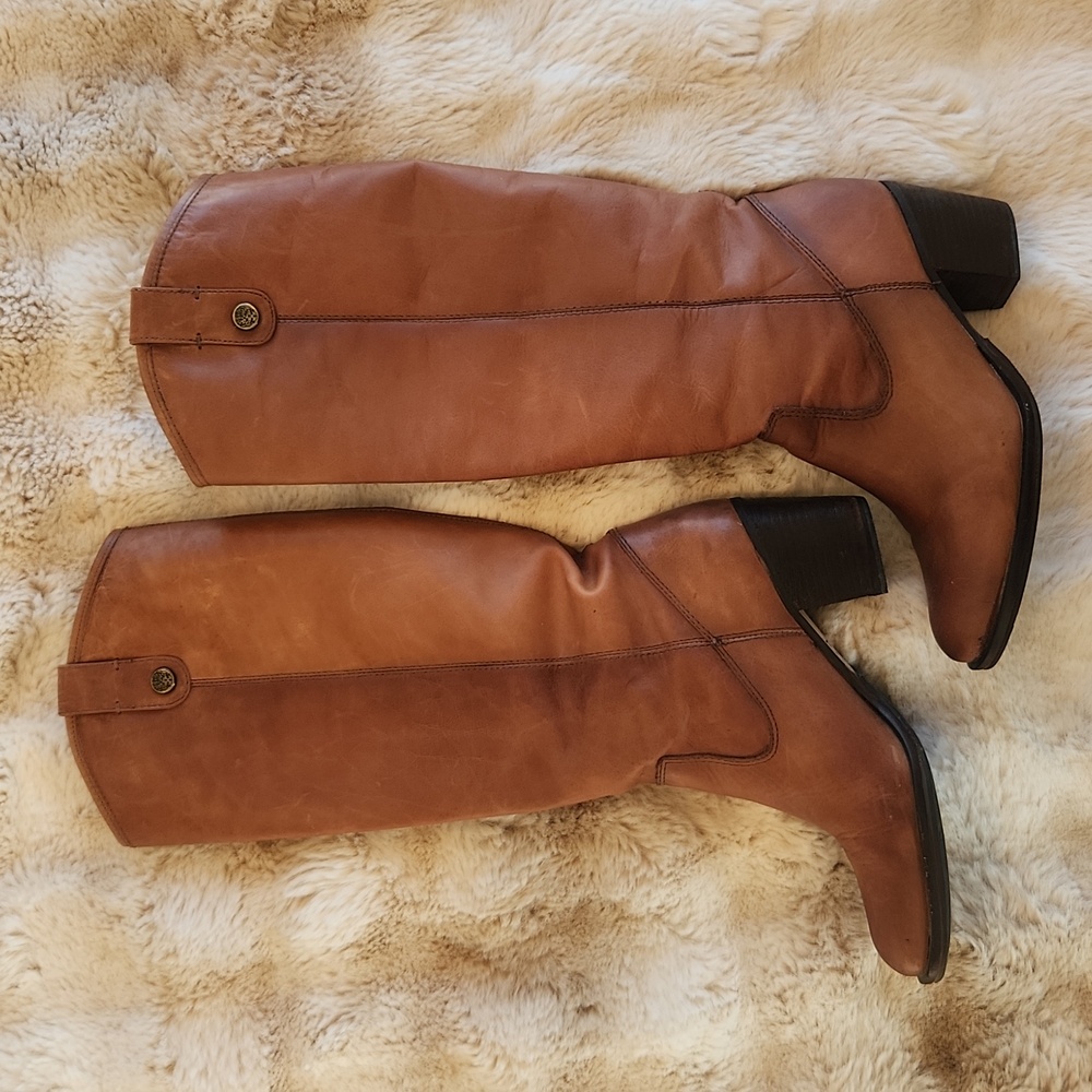 Vince Camuto knee high leather riding boots in camel